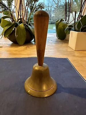 Vintage Cast Brass School Bell Wooden Handle Dinner Bell Handheld Farm Bell • $12.45