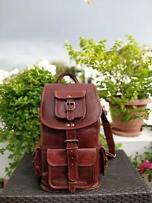 Men's Traveling Leather Backpack Vintage Laptop Rucksack Bag • $79.61