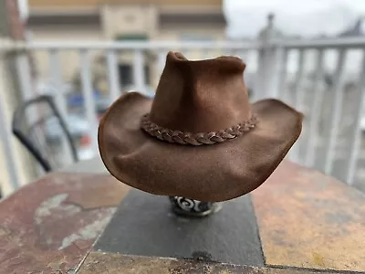 Minnetonka The Outback Hat Cowboy Brown Suede Leather Rope Detail Vintage  Sz M • $34.99