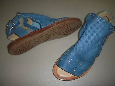 Miz Mooz NYC Fifi Leather Ankle Strap Sandals Women's EU 38W / US 7.5W-8W Denim • $24.99