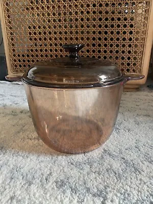 Corning VISION Ware Amber 3.5 L Stock Pot Pyrex Lid Made In France Perfect Condi • $59.95