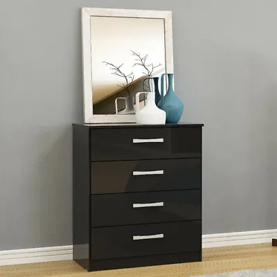 Chest Of Drawers Lynx Wooden High Gloss 4 Drawer Storage With 5 Colour Options • £179.99