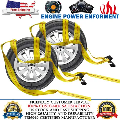 Set Of 2 Yellow Car Dolly Wheel Net Tire Basket Tow Strap Snap Hook Heavy Duty • $63.01