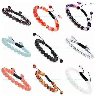 $3.99 • Buy New Genuine Natural 8/10mm Colorful Gems Round Beads Men's Shambhala Bracelet