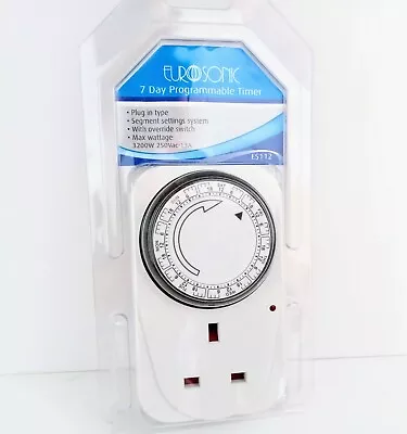 £3.99 • Buy EUROSONIC 7 Days Programmable Timer Plug In Mains Electric Socket Rotary Segment