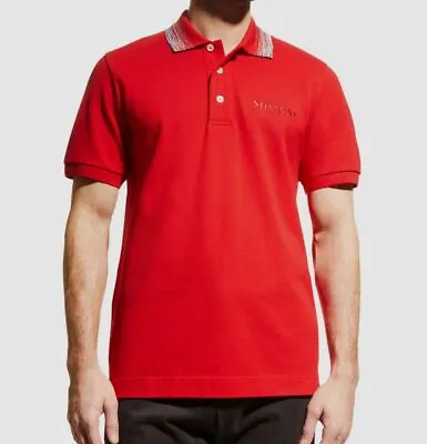 $320 Missoni Men's Red Pique Solid Logo Cotton Flame Collar Polo Shirt Size XXL • $102.78