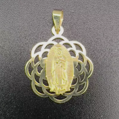 14K Solid Yellow Gold Miraculous Lady Of Guadalupe Virgin Mary Filigree Pendant • $201.96