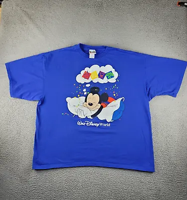 Vintage Walt Disney World Shirt Mens One Size Blue Sleep Wear Graphic Print Tee • $15