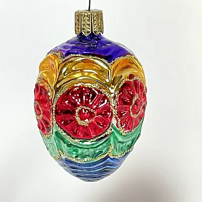 Vtg Blown Glass Germany Ornament Christmas Shiny Egg Red Green Gold Blue Purple • $20.70