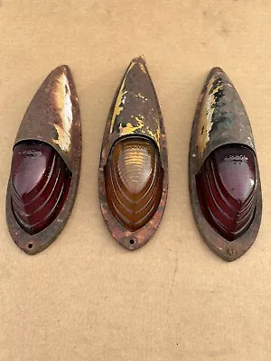 3 Vintage ARROW Marker Lights CAB  CLEARANCE Lamp Amber & Red GLASS RAT PATINA • $100