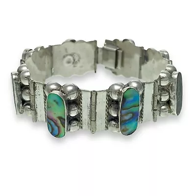 Vintage Mexico Iguala Sterling Silver 925 21 Gram Oval Abalone Bracelet 6.75  • $80