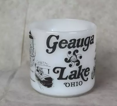 Vintage Geauga Lake Milk Glass Mug Big Dipper Gold Rush Ohio Black Lettering • $105