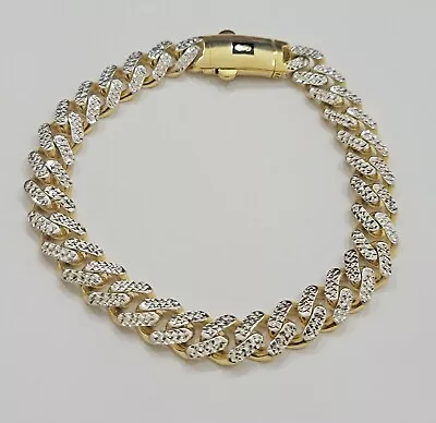 Real 10k Gold Monaco Bracelet 9mm 8.5  Two-tone Diamond Cut 10kt Gold SALE Mens • $635.46