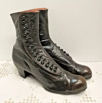 $85 • Buy Antique Victorian  Queen Quality  Black Leather Button Up Boots