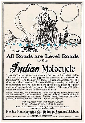 Indian Motorcycle Advertisement  All Roads Are Level Vintage Poster Print Art • $19.40