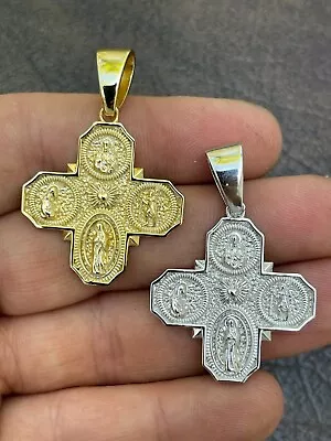 Real 925 Silver / Gold Plated Four 4 Way Catholic Cross Pendant Men's Miraculous • $44.26