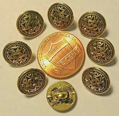 8 Small Slightly Domed Gold Tone Metal Shank Buttons 7/16  11mm 9549 • $5.99