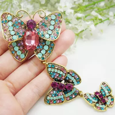 Vintage Butterfly Pendant Woman Brooch Pin Multi-color Rhinestone Crystal • $6.99