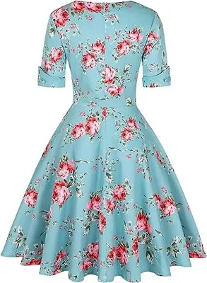 £14.99 • Buy New Women's Retro 50s 60s Swing Rockabilly Party Dress Turquoise & Roses S 8-10