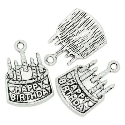 £2.35 • Buy 10x Tibetan Silver 22mm HAPPY BIRTHDAY Cake Charm/Pendant Make Earring Jewellery