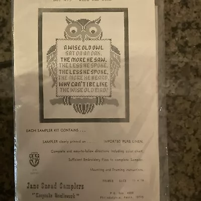 Owl - Vintage Stamped Cross Stitch Kit On Linen • $6.99