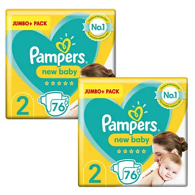 (2x) Pampers New Born Baby Nappies Size 2 Jumbo Total 152 Pcs NEXT DAY DELIVERY • £31.99