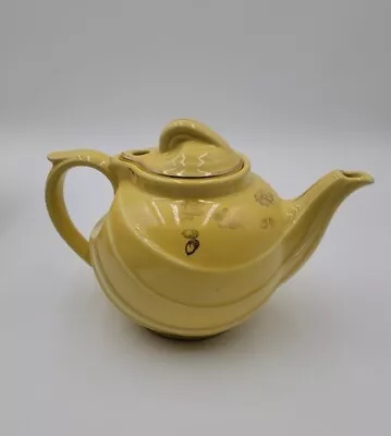 Vintage Hall 1950s Yellow 6 Cup Ceramic Atomic Tea Pot Mid Century 22K Gold Gilt • $33.60