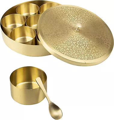 New Pure Brass Masala Box Set With Spoon Container 90 Ml-Food Spice Storage Rack • $106.99