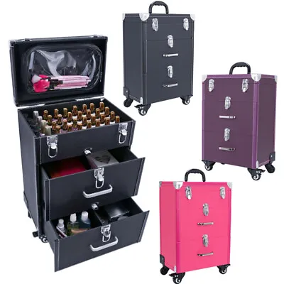 Large Makeup Trolley Beauty Case Nail Technician Cosmetic Storage Box Organizer • £59.95