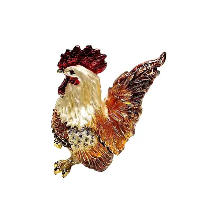 Vintage Lenox Chicken Rooster Trinket Treasure Box Enamel Rhinestones Hinge • $19.95