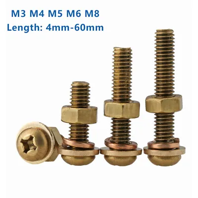 £1.91 • Buy M3 M4 M5 M6 M8 Brass Phillips Pan Head Machine Screws+Hexagon Full Nuts/Washers