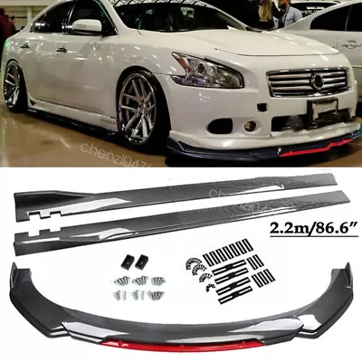 Front Bumper Lip Splitter Red + Side Skirts Carbon Fiber Style For Nissan Maxima • $135.99