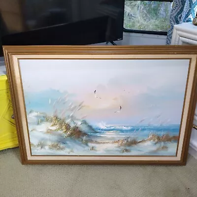 Large Vintage Original 24 X 36 Coastal Seaside Dunes Oil Painting On Canvas • $59.99