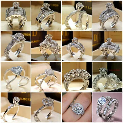£3.16 • Buy Elegant Women 925 Silver Jewelry Wedding Set Rings Cubic Zirconia Ring Size 6-10