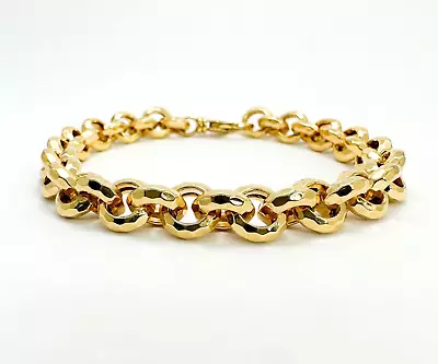 14K Yellow Gold Fancy Hammered Circle Link 7.5  Bracelet N68 • £866.82
