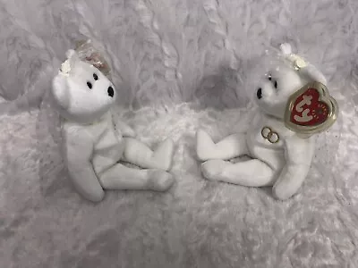 TY Beanie Baby Plush Bride W/ Veil Lot Of 2  Bears Retired Wedding 2001 • $7