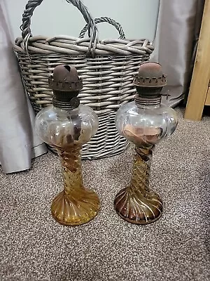 2 Vintage Tall Glass Oil Lamps • £25