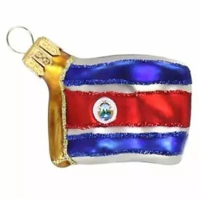 Costa Rica Mini Flag European Blown Glass Christmas Tree Ornament International • $13.95