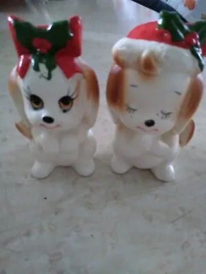 $19 • Buy Cute Lefton Puppy Dog Christmas Salt And Pepper Shakers Vintage.