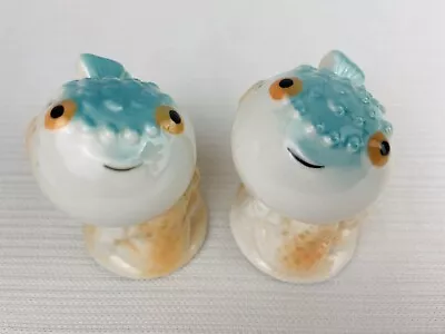 Puffer Fish Blowfish S&P Salt & Pepper Shakers Crate And Barrel Nautical Mermaid • $10