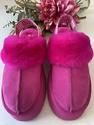 UGG Fluff Sugar Sandal Hot Pink Platform Shoe Slide Fur Trim Women’s SZ 10 NWOB • $179.95