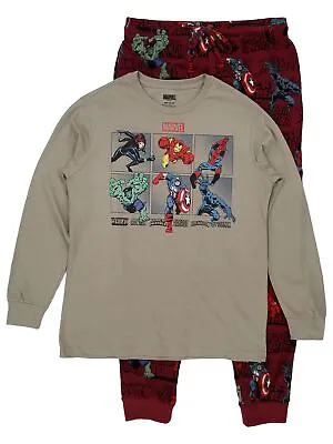 Marvel Mens 2-Piece Biege & Burgundy Avengers Sleepwear Pajama Set • $34.99