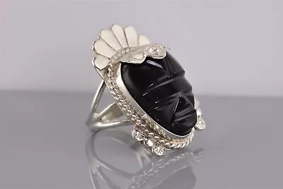 Sterling Silver Carved Black Onyx Mayan Aztec Warrior Band Ring 12g 925 Sz: 7 • $77.50