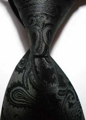 Mens 100% New Classic Paisley Jacquard Woven Silky Tie Necktie Black • £5.99