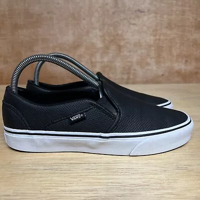 Vans Asher Slip On Perforated Leather Black White Sneakers 721356 Women Size 8 • $25