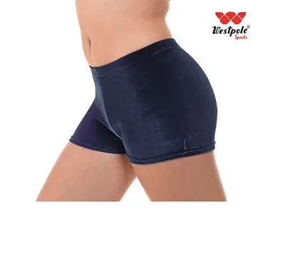 WESTPOLE Girls Gymnastics Dance Shorts Navy Blue Velour Shorts Velvet Hipsters • £7.99