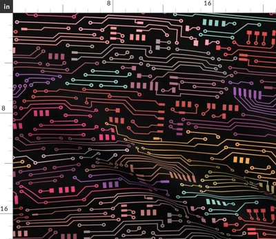 $12 • Buy Circuit Nerd Black Lines Computer Colorful Spoonflower Fabric By The Yard