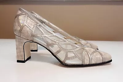 Unique Iridescent Side Mesh Silver Heels Puzzle By J. Renee' W/box $20 SHIPPED • $12.99