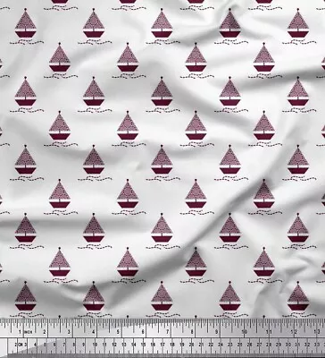 Soimoi Cotton Poplin Fabric Yacht & Waves Nautical Print Sewing-tUe • $11.57