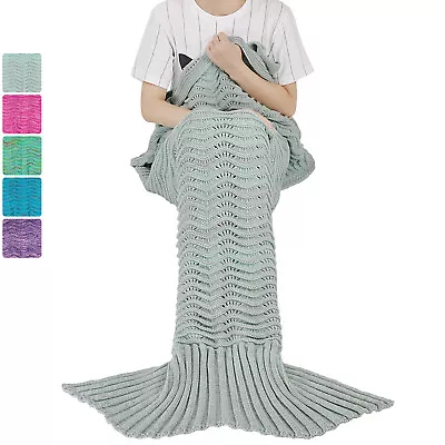 Mermaid Tail Blanket For Teen Girls With Anti-slip Neck Strap Wave Pattern • $19.99